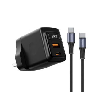 Porodo GaN 25W Dual-Port Wall Charger Real-Time Power Display - Black