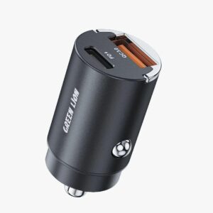 Green Lion Ring Charge Dual Port Car Charger PD 36W C to C 1m Cable - Black