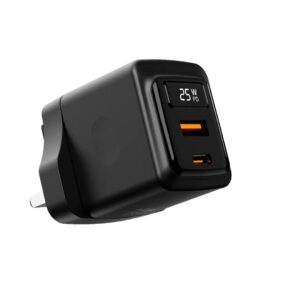 Porodo GaN 25W Dual-Port Wall Charger Real-Time Power Display - Black