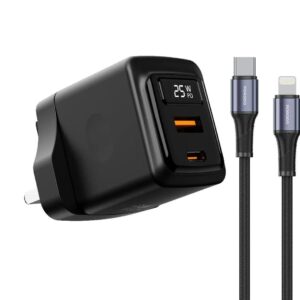 Porodo GaN 25W Dual-Port Wall Charger Real-Time Power Display - Black