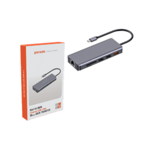Porodo 9in1 USB-C Hub Type-C PD 100W HDMI Ethernet USB SD Card 3.5mm Aux - Grey