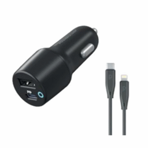 Powerology Dual Port Car Charger PD 35W USB-A 12W with Type-C to Mfi Lightning Cable -
