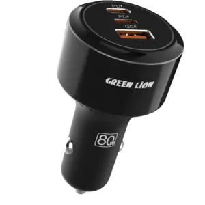 Green Lion Roadex Triple Port Car Charger 80W C to L 1m Cable - Black