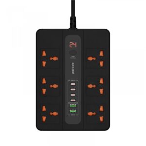 Porodo 6 AC 2 USB-A 24W & 4 USB-C PD 36W Multi-Port Super Hub 3M 3000W UK - Black