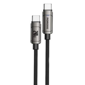 Porodo 1M C-C 240W Fast Charging Data Cable*5A with E Mark Zinc Alloy Braided - Gray