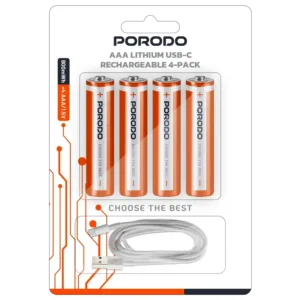 Porodo AAA (4 Pcs) Rechargeable Lithium Battery 800mwh With 4in1 Type C Charging Cable