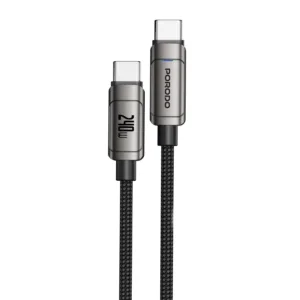 Porodo 1M C-C 240W Fast Charging Data Cable*5A with E Mark Zinc Alloy Braided - Gray