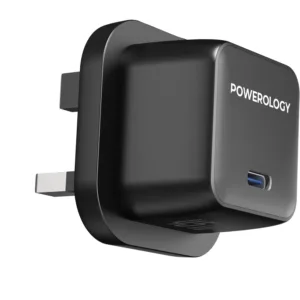 Powerology 45W Single Port Type C UK GaN Adapter - Black/Grey