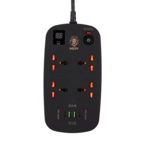 Green 4 AC 2 USB & 2 USB-C PD 40W Multiport Smart Power Socket 3500W 3M - Black