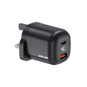 Green Lion Q- SERIES UK Plug GaN Charger USB-C&A Port PD45W+ QC3.0 - Black