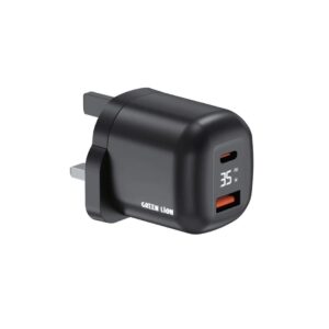 Green Lion Q- SERIES UK Plug GaN Charger USB-C&A Port PD35W+ QC3.0 - Black