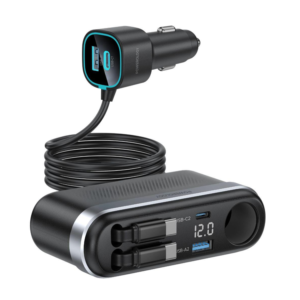 Powerology Currnex Car Charger with Car 12v Socket & retractable cable x2 - Black
