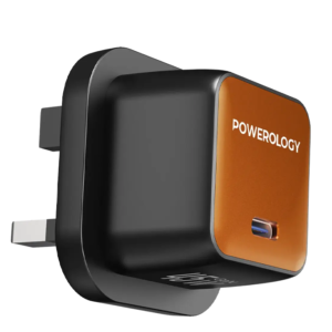 Powerology QX 45W Single Port Type C UK GaN Adapter - White/Silver