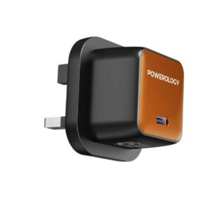 Powerology QX 45W Single Port Type C UK GaN Adapter - Black/Titanium Orange