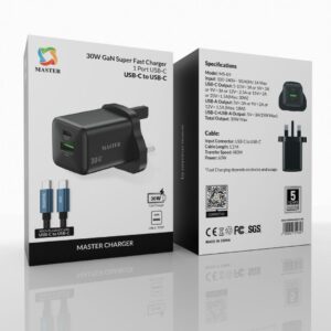 Master 30W CAHRGER TYPE A + TYPE C WITH CABLE TYPE C TO TYPE C 60W - BLACK