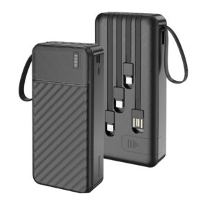 PORODO Piano 20000mAh NOVED POWERBANK WITH 4 WIRE PLUGIN & PULLOUT HANGING ROPE - BLACK