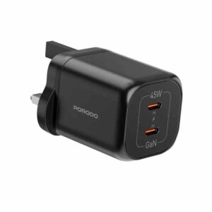 Porodo PD45W GaN Dual USB-C Fast Charger UK Plug - Black