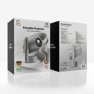 Master R3P Smart 4K Portable Projector With Battery 250 ANSI Dual Wifi , Auto Focus, Android 13, - Gray