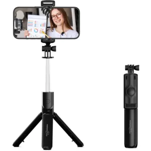 SSTBK}Porodo Blue Selfie Sick with  Tripod Black