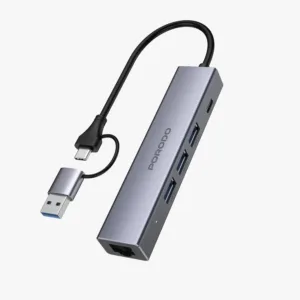 Porodo  5-1 Hub with Interchangable Heads PD100w 1000M RJ45 - Grey