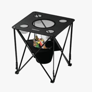 BK}Porodo Lifestyle Outdoor Companion Portable Folding Table With 4 cup Holder and