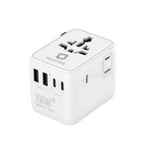Master Universal Travel Adapter 100W PD, 2500W, 10A, 100–250V – White