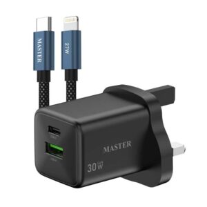 Master  30W CAHRGER TYPE A + TYPE C WITH CABLE TYPE C TO LIGHTNING 27W- BLACK