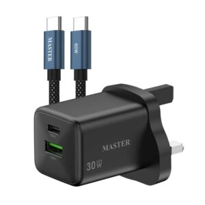 Master 30W CAHRGER TYPE A + TYPE C WITH CABLE TYPE C TO TYPE C 60W - BLACK
