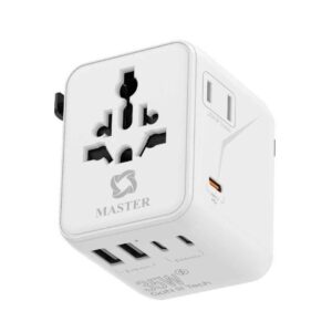 Master Universal Travel Adapter 35W PD, 2500W, 10A, 100–250V – White