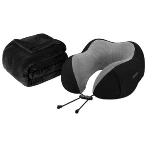 Porodo Lifestyle Travel Comfort Duo 2 in1 Travel Pillow and Blanket Kit- Black