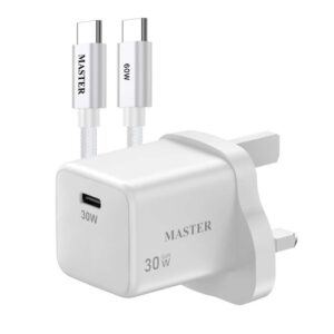 Master 30W CAHRGER 1 PORT TYPE C WITH CABLE TYPE C TO TYPE C 60W -  White