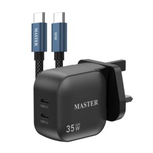Master 35W CHARGER 2 PORT TYPE C WITH CABLE TYPE C TO TYPE C 60W-Black