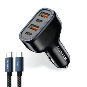 Master 126W Car Charger USB-C PD60W PPS63W + USB-A QC30W Fast Charging Adapter - Black