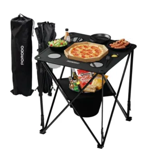 BK}Porodo Lifestyle Outdoor Companion Portable Folding Table With 4 cup Holder and