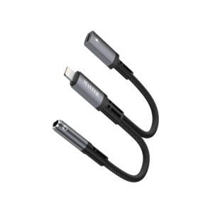 Master Braided 2-in-1 Lightning Male to Lightning Female & AUX Adapter - Black