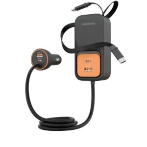 Porodo Car Charger with  PD45W  Retractable type-C cable X2 - Black