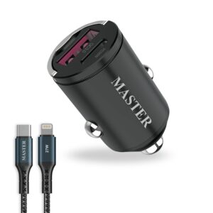 MASTER Dual Port LED Car Charger PD 30W+QC 18W MIX 48W with Type-C to Lightning Cable Cable 1.20M 27W - BLACK