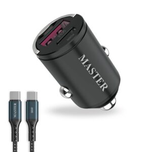 MASTER Dual Port LED Car Charger PD 30W+QC 18W MIX 48W with Type-C to Type-C Cable 1.20M 66W