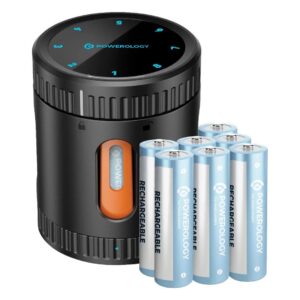 Powerology Neon Smart Charging Case with Rechargable 8*AA Batteries - Black