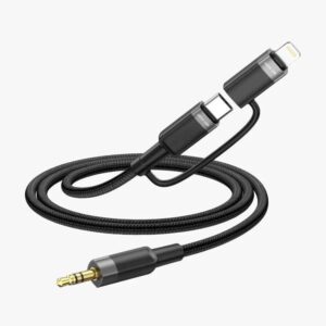 Green Lion 2 IN 1 AUDIO CABLE 1M USB-C , LIGHTNING TO 3.5 MM AUX - Black