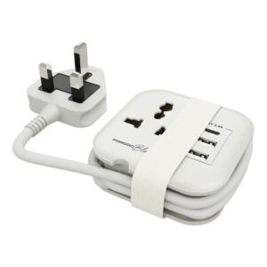 Porodo Blue Volga 2500W Universal AC socket With 2*USB A and 1*USB C - White