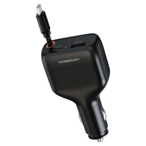 Powerology 81W Car Charger With Type C Retractable Cable - Black