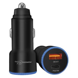 Porodo Blue Graz PD+QC 45W USB A+C Car Charger With C to Lightning Cable - Black