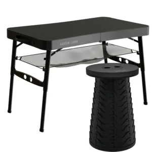 Green Lion Foldable Travel Camping Table & Stool - Black