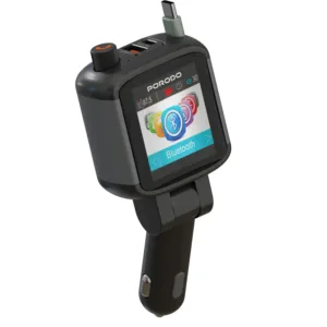 Porodo BT Transmitter Car Charger with Screen Retractable Cable - Black