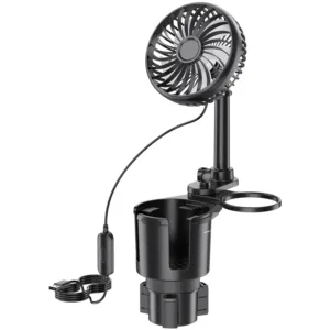 Green Lion DRIVE FAN DUO 2 in 1 Cup Holder With Car Fan - Black