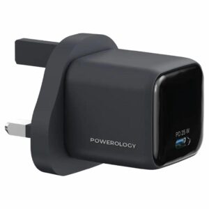 Powerology Volt-X 25W Single Port GaN Type-C Charger with C to C Cable - Black