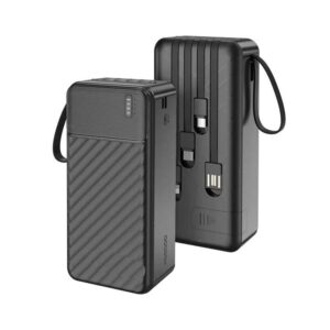 PORODO Piano 30000mAh NOVED POWERBANK WITH 4 WIRE PLUGIN & PULLOUT HANGING ROPE - BLACK