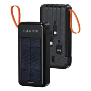 Solar Powerbank 20000mAh With Torch&Built in Type C+Usb A+Lightning+Micro-Black