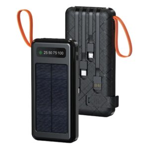 Solar Powerbank 10000mAh With Torch & Built in Type C+Usb A+Lightning+Micro-Black